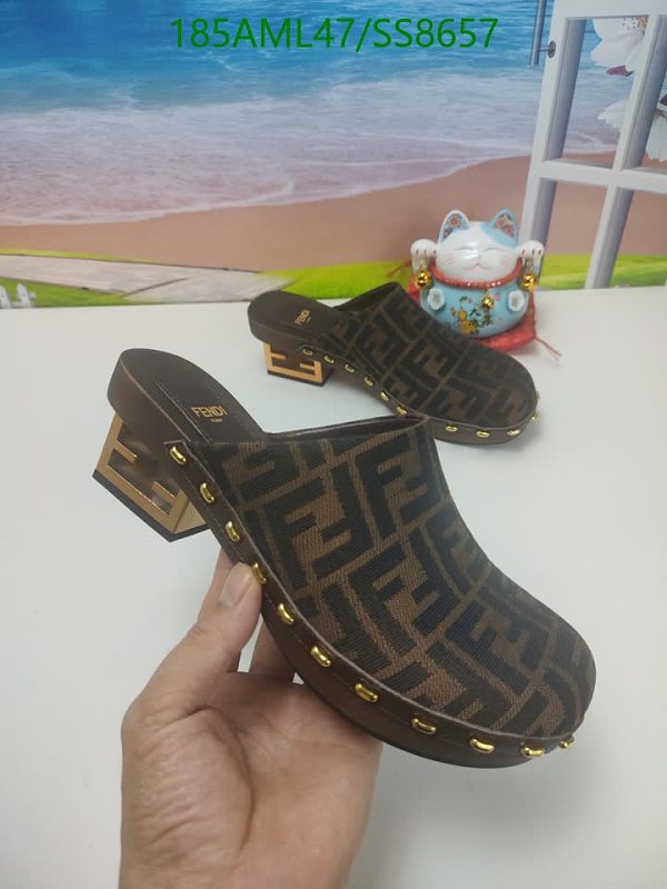 Fendi Women's Brown FF Motif Clogs with Gold Hardware
