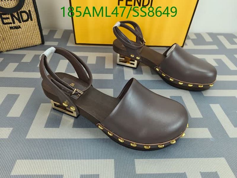 Fendi Women's Brown Leather Clog Sandals with Wooden Sole