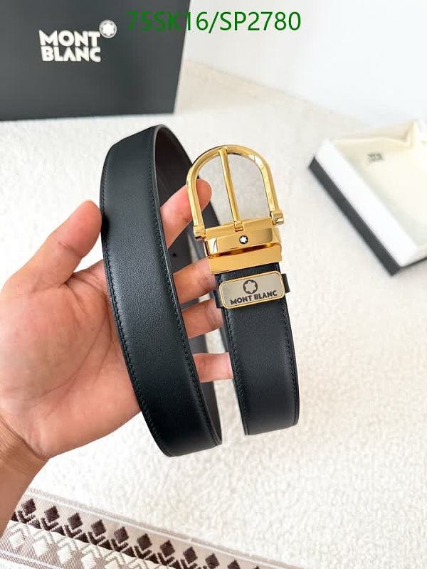 Montblanc Genuine Leather Belt - Classic Gold Buckle, 3.5cm Width