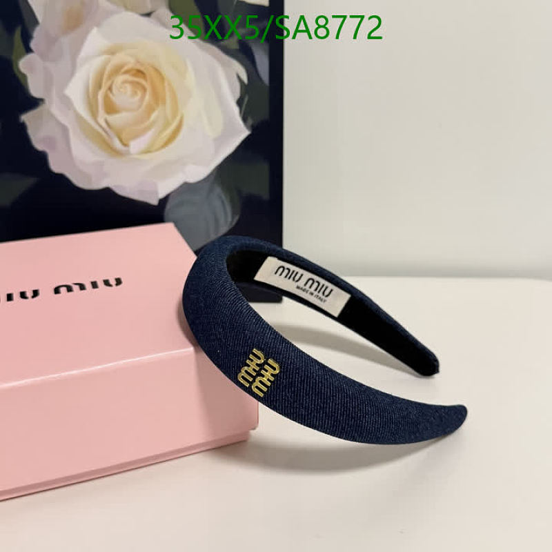 Miu Miu Denim Padded Headband with Gold Logo 6 Miu Miu Denim Padded Headband with Gold Logo