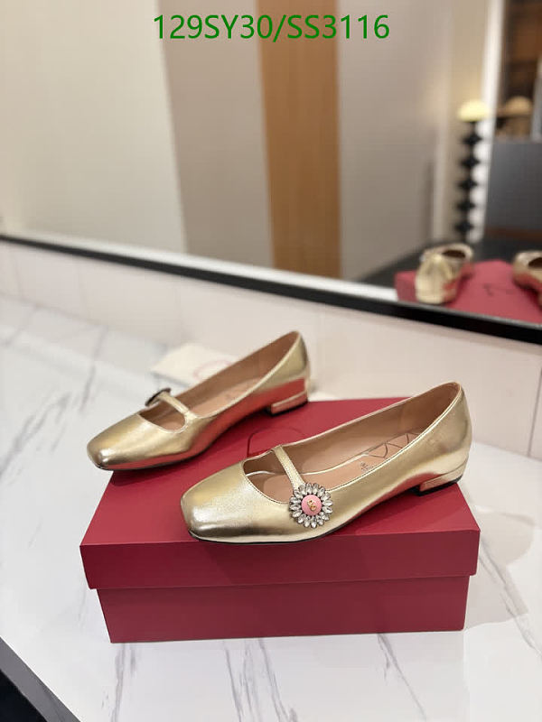 Valentino Women's Gold Leather Ballet Flats with Embellished Flower Detail