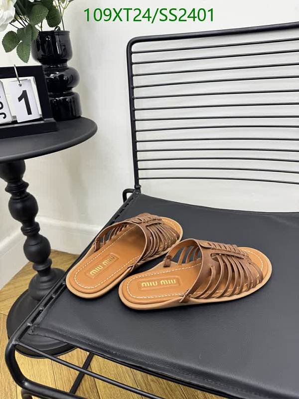 Miu Miu Women's Genuine Leather Woven Slide Sandals - Brown EU 31-35