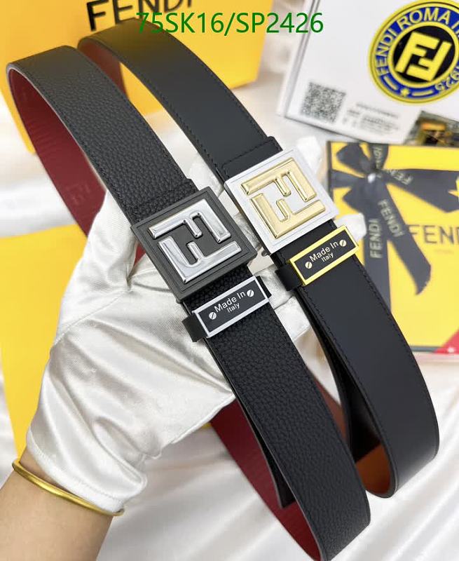 Fendi Reversible Leather Belt with FF Buckle - Black/Red