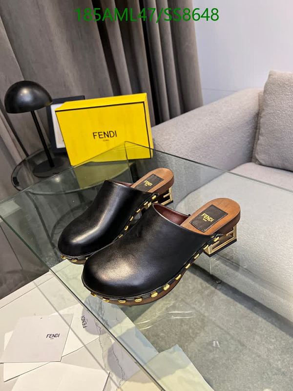 Fendi Women's Black Leather Clogs with Wooden Heel & Gold Studs - EU 37-43