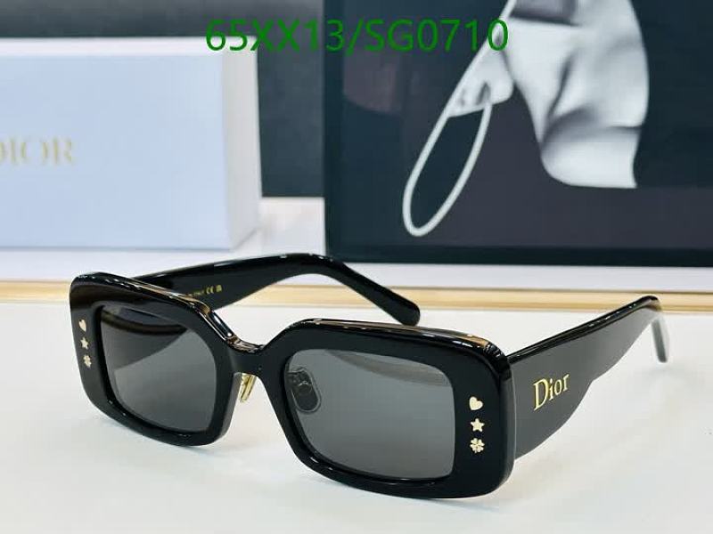 Dior SG0710 Black Rectangular Sunglasses with Heart Embellishments