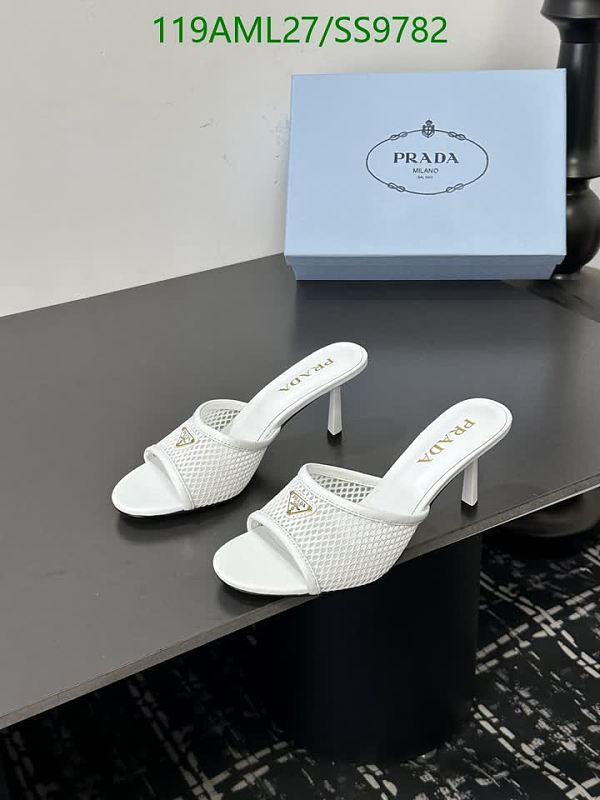 Prada Women's White Mesh & Leather Heeled Mule Sandals
