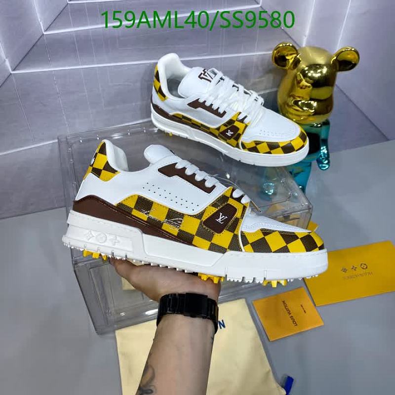 Louis Vuitton Men's White & Yellow Checkerboard Leather Sneakers