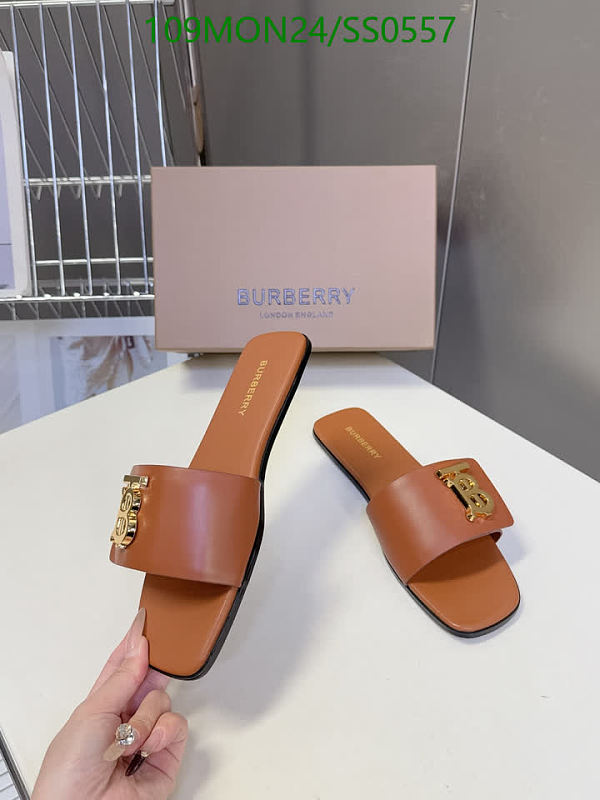 Burberry Women's Leather Slides with Gold TB Monogram