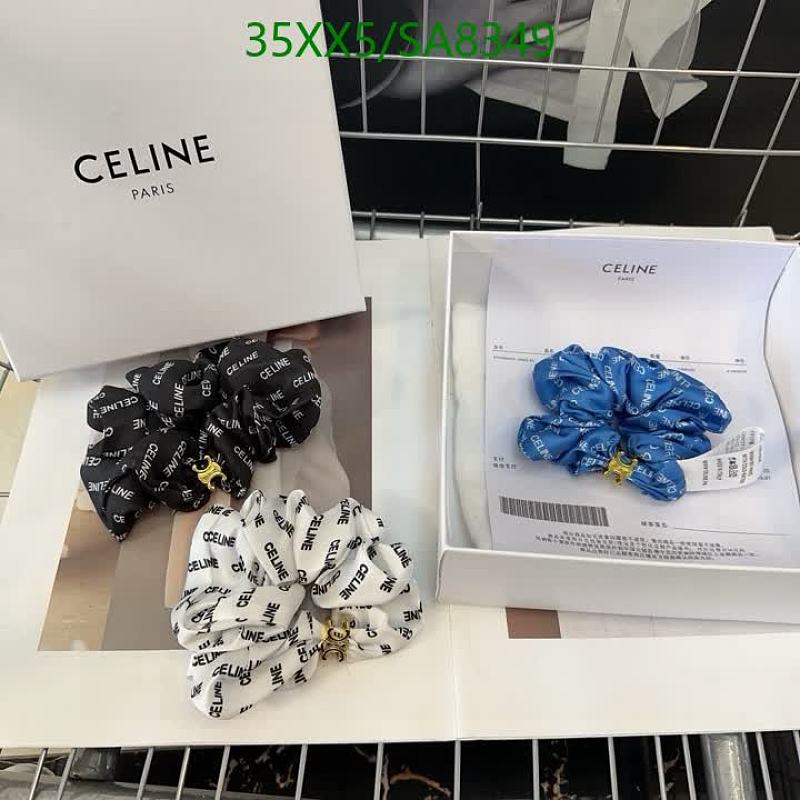 Celine Silk All-Over Logo Scrunchie Set - Black, White & Blue