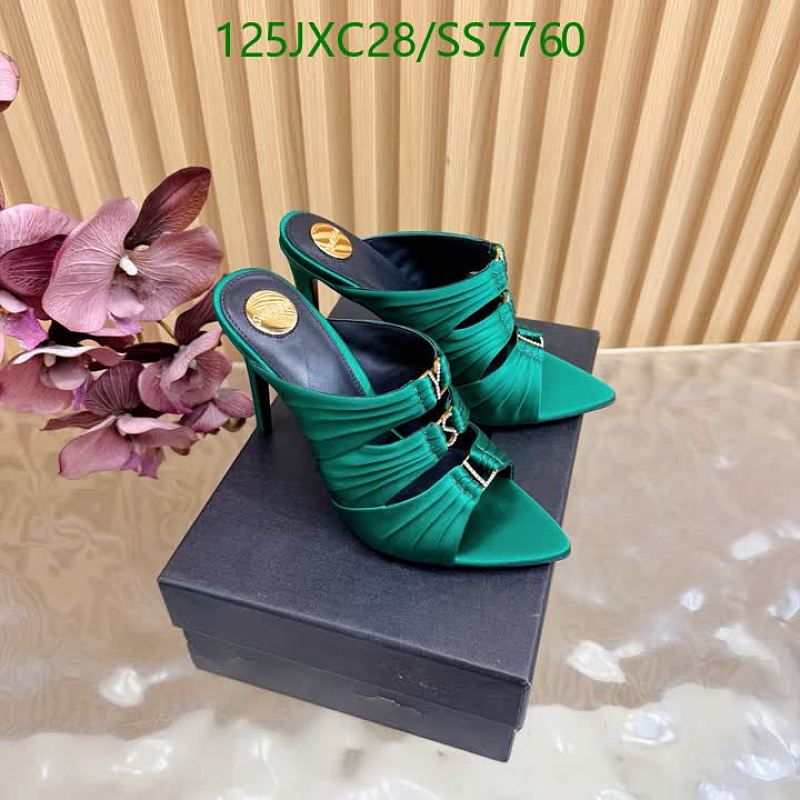 Yves Saint Laurent Women's Green Silk Ruched Stiletto Heel Mules