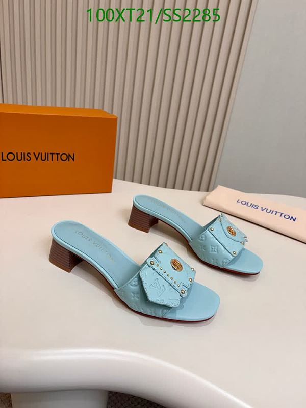 Louis Vuitton Women's Light Blue Leather Slide Sandals