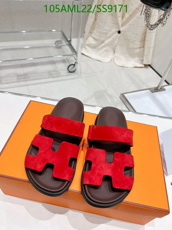 Hermes Men's Red Suede H Slip-On Sandals