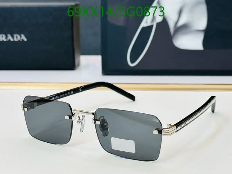 Prada Rimless Rectangular Sunglasses for Men and Women - Grey Lenses