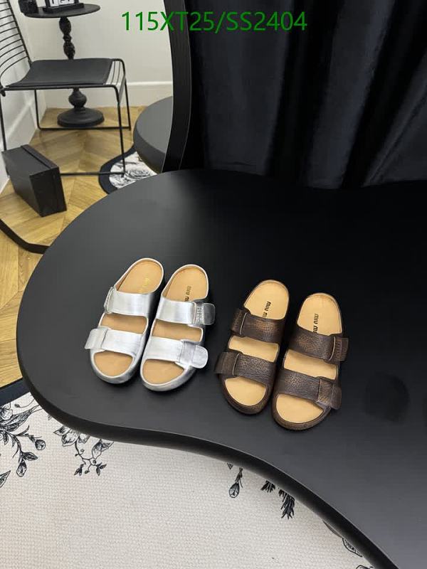 Miu Miu Women's Genuine Leather Double Strap Slide Sandals