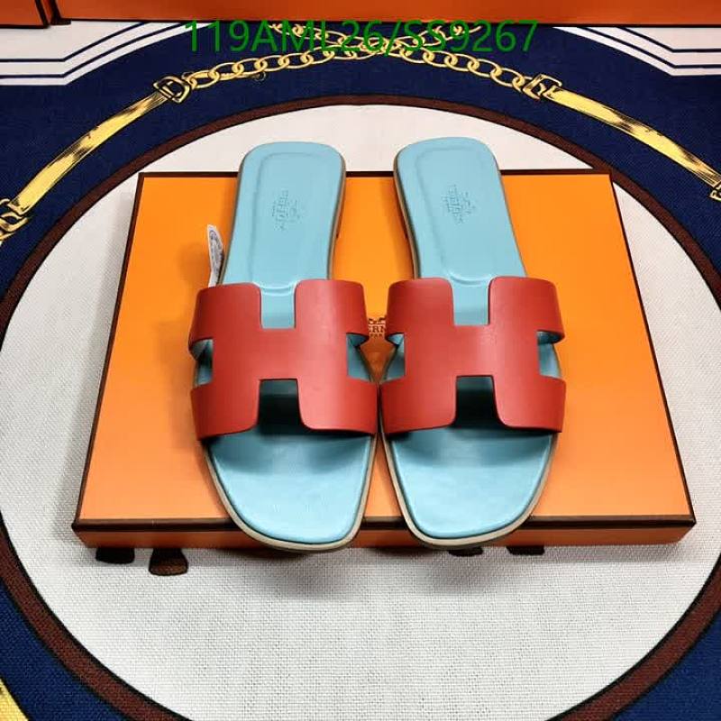 Hermes Women's Calf Leather Slide Sandals - Coral & Light Blue