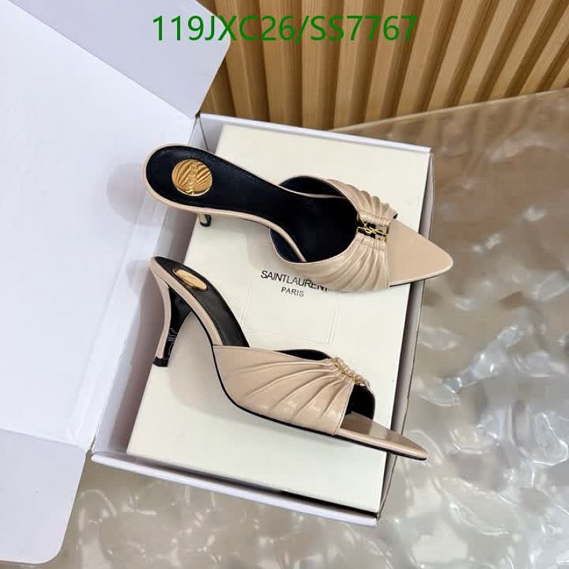 Yves Saint Laurent Women's Beige Patent Leather Ruched Mules Heels