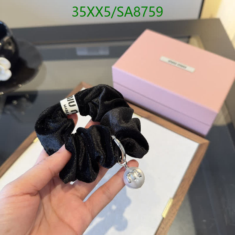 Miu Miu Black Velvet Scrunchie with Pearl Charm