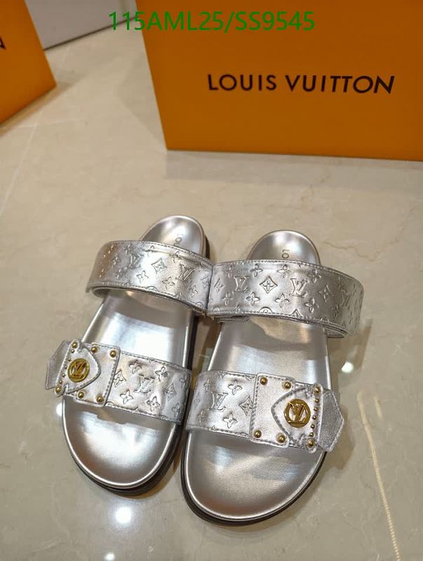 Louis Vuitton Women's Silver Genuine Leather Slide Sandals