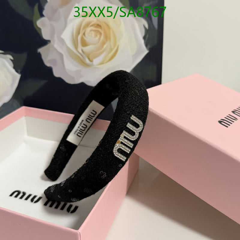 Miu Miu Black Sequin Headband with Crystal Logo