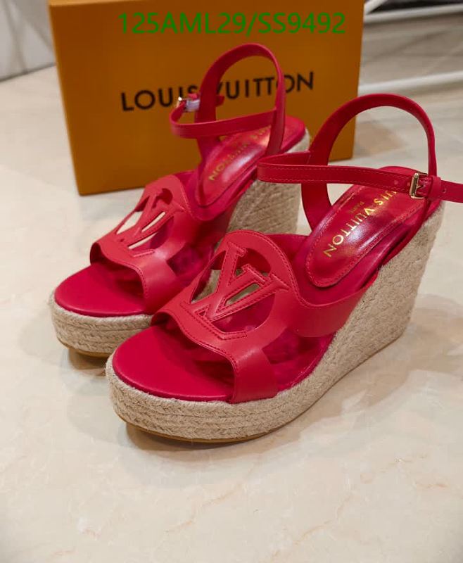 Louis Vuitton Women's Red Leather Wedge Espadrille Sandals