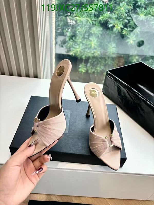 Yves Saint Laurent Women's Beige Silk & Sheepskin Heeled Mules - EU 34-42