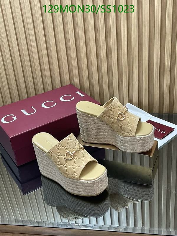 Gucci Women's Beige GG Monogram Wedge Platform Sandals
