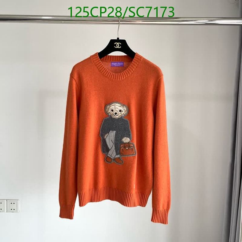 Ralph Lauren Men's Orange Cashmere Bear Crewneck Sweater