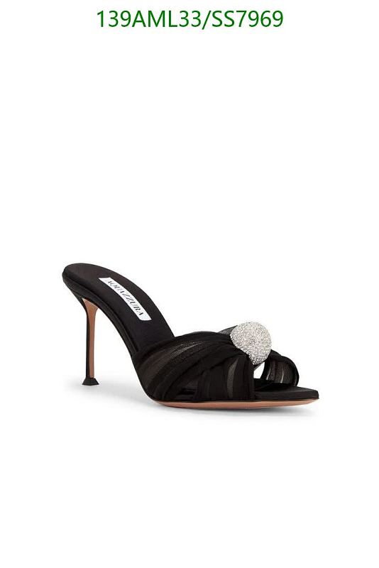 Aquazzura Women's Black Mesh Crystal Embellished Heeled Mules
