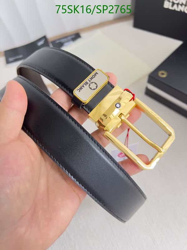 Montblanc Black Leather Belt with Gold Buckle - 3.5CM Width