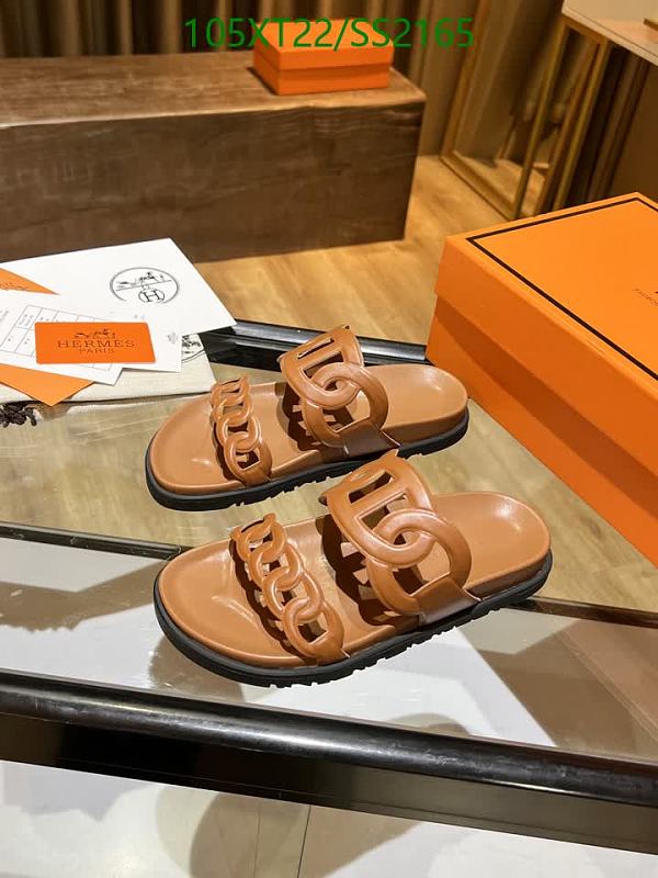 Hermès Women's Calf Leather Chain Detail Flat Sandals - Tan