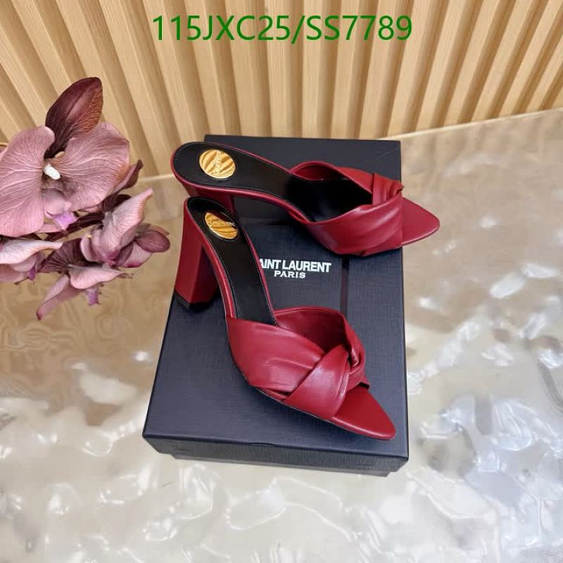 Yves Saint Laurent Women's Red Leather Knotted Block Heel Mules Shoes