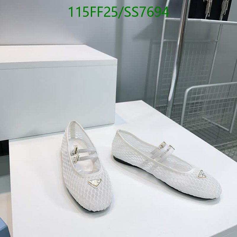 Prada Women's White Mesh Ballet Flats with Double Straps
