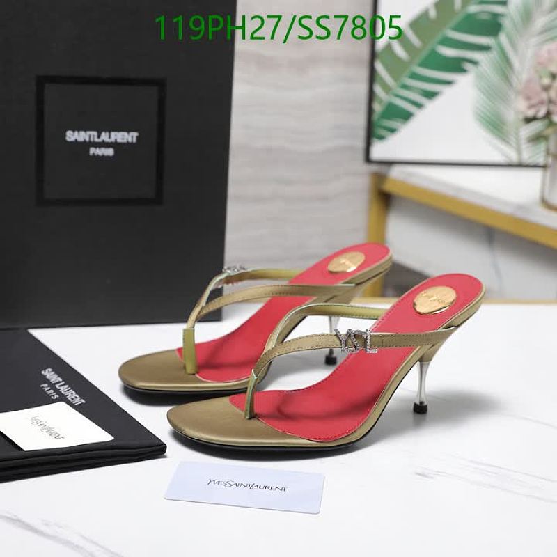 Yves Saint Laurent Women's Gold Leather Thong Heeled Sandals