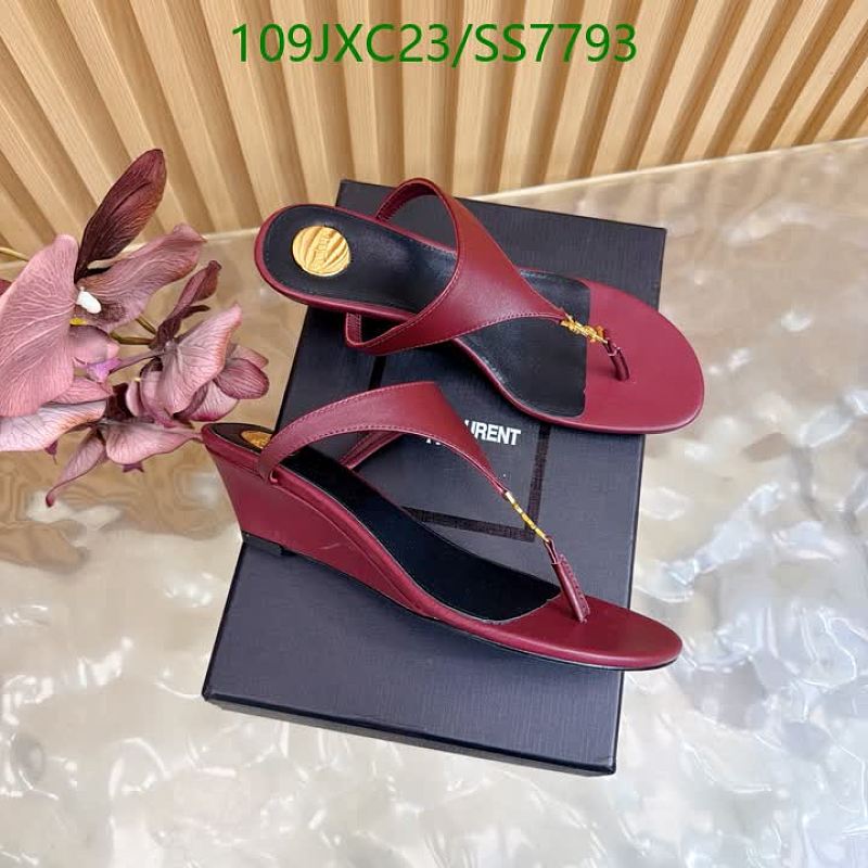 Yves Saint Laurent Women's Burgundy Wedge Thong Sandals EU 35-41