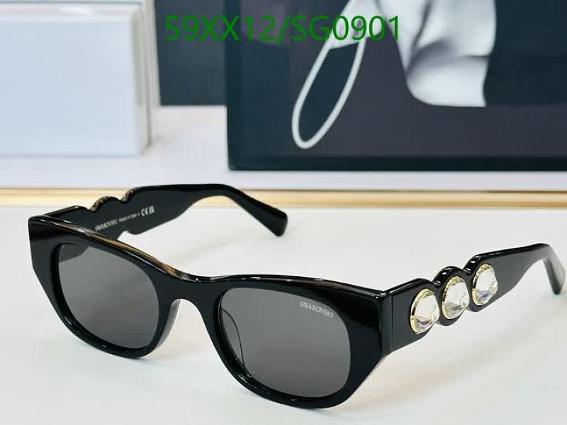Swarovski Women's Black Acetate Sunglasses with Crystal Embellishments