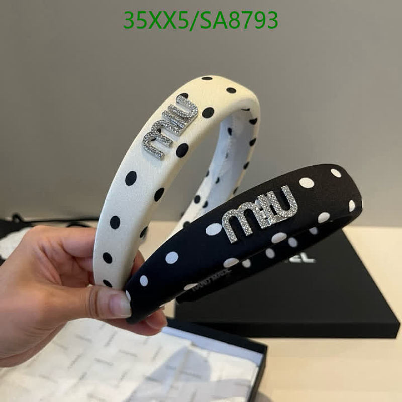 Miu Miu Polka Dot Headband with Crystal Logo