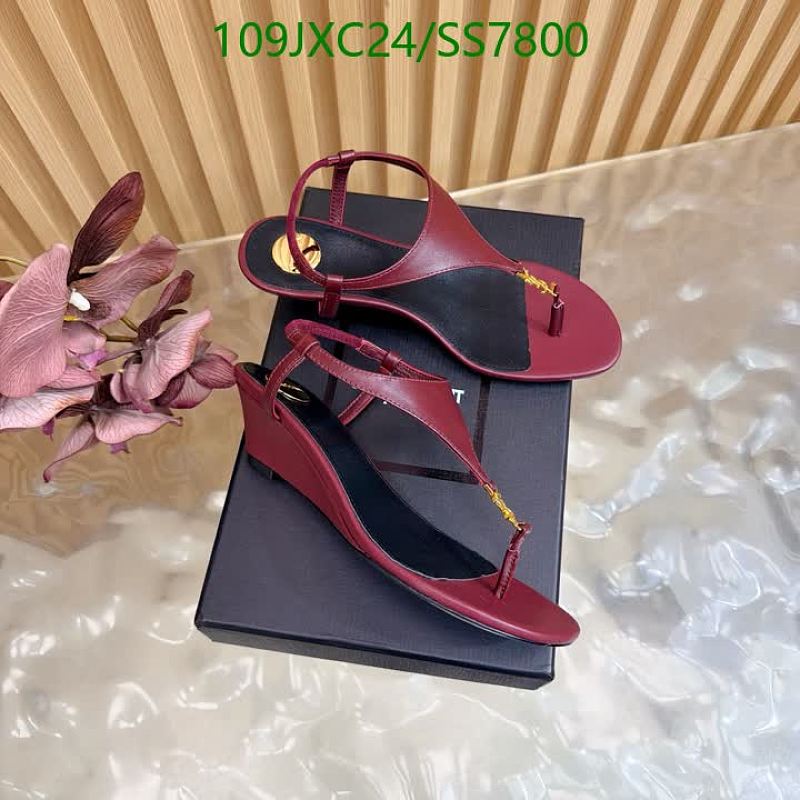 Yves Saint Laurent Women's Burgundy Patent Leather Wedge Sandals