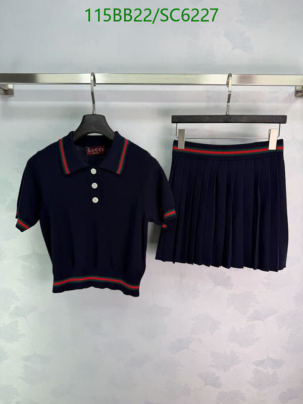 Gucci Navy Knitted Polo Shirt & Pleated Skirt Set