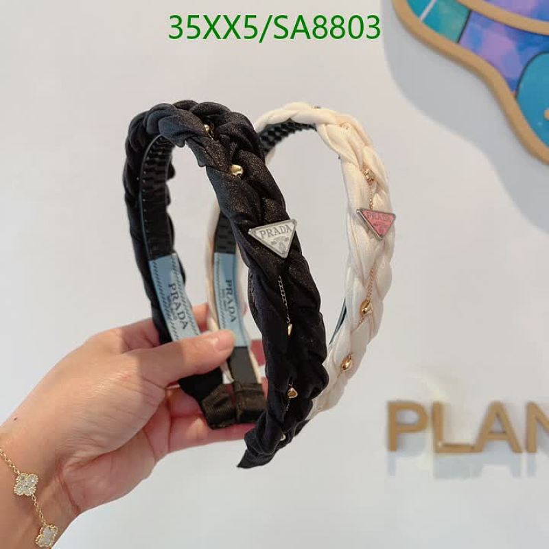Prada Braided Headband with Triangle Logo - Black & White
