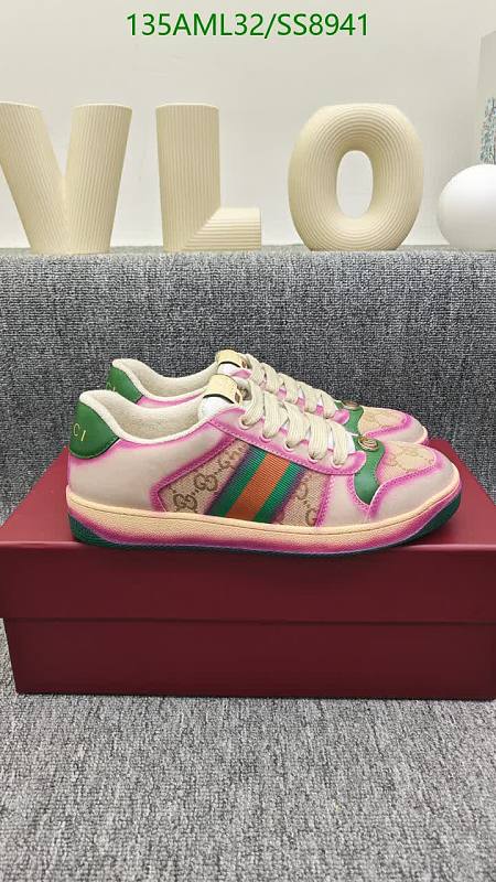 Gucci Women's Pink Green Stripe Leather Low-Top Sneakers
