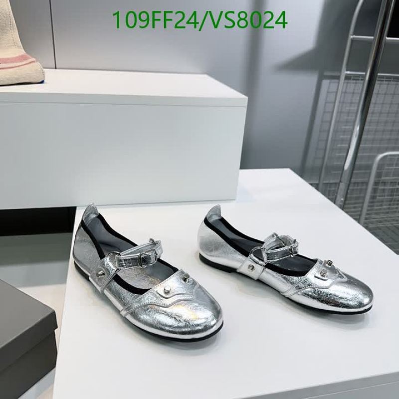 Balenciaga Women's Silver Metallic Leather Mary Jane Ballet Flats Size 35-41