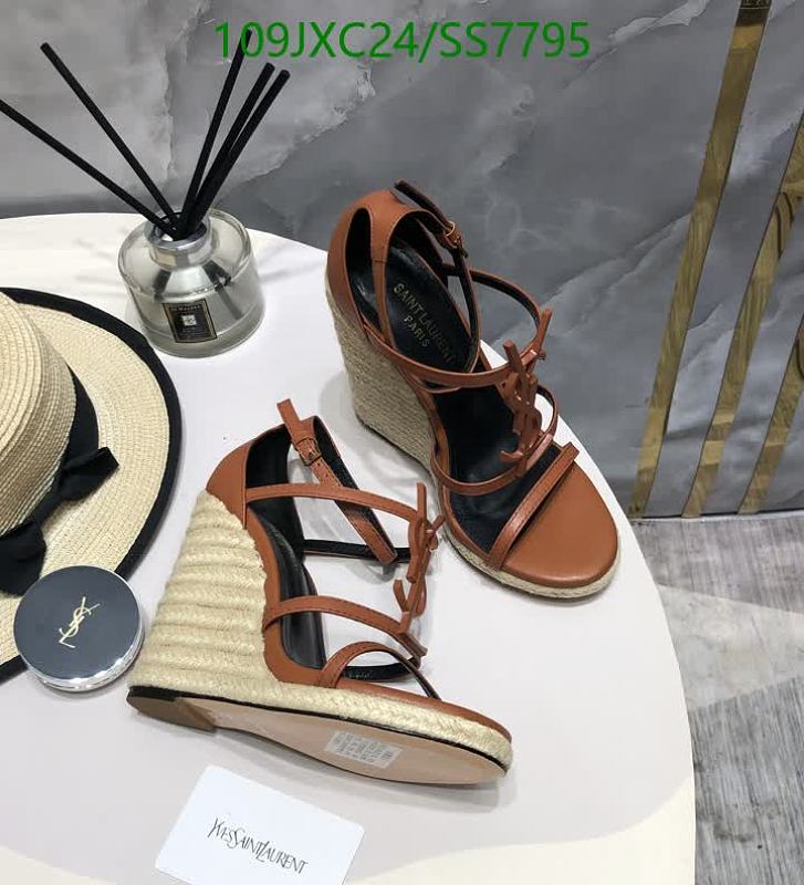 Yves Saint Laurent Women's Brown Leather Wedge Espadrille Sandals