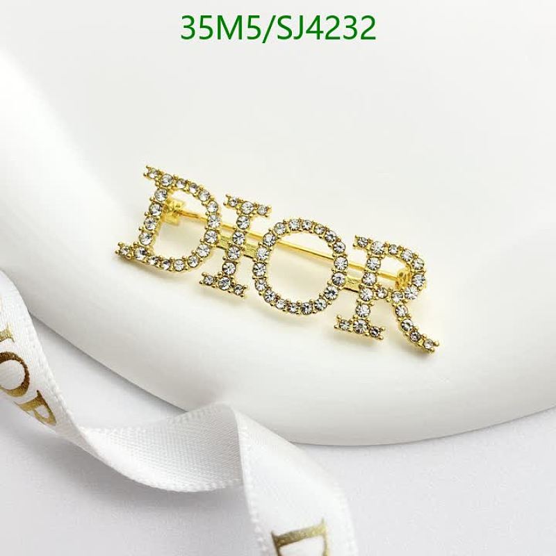 Dior Crystal Embellished Logo Brooch - Gold Tone