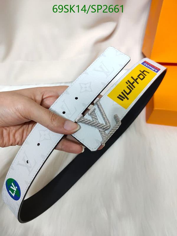 Louis Vuitton White Calf Leather Belt with Monogram and Logo Buckle