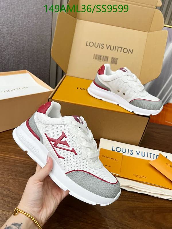 Louis Vuitton Men's White & Red Leather Breathable Mesh Sneakers