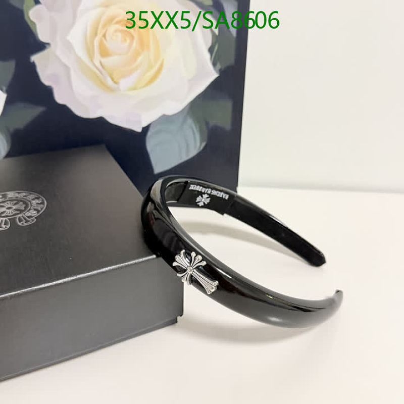 Chrome Hearts Black Headband with Silver Cross Embellishment