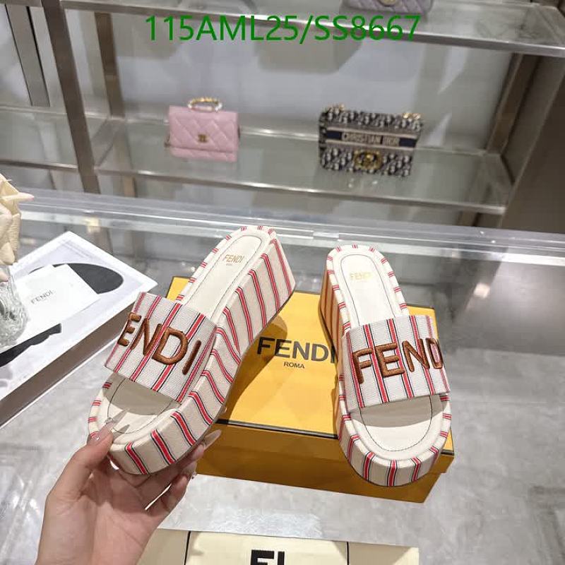 Fendi Women's Striped Knit Sheepskin Platform Wedge Slides Sandals Size 35-42