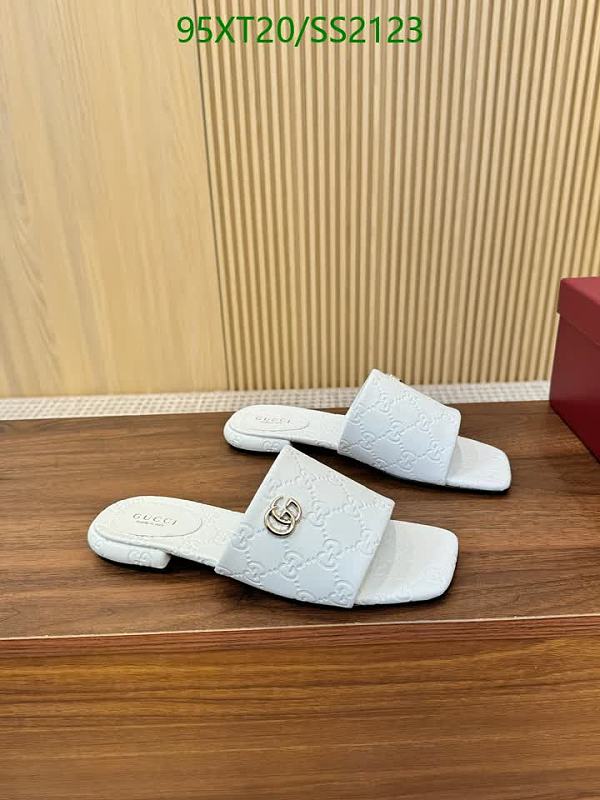 Gucci Women's White Leather GG Monogram Slide Sandals EU 35-43