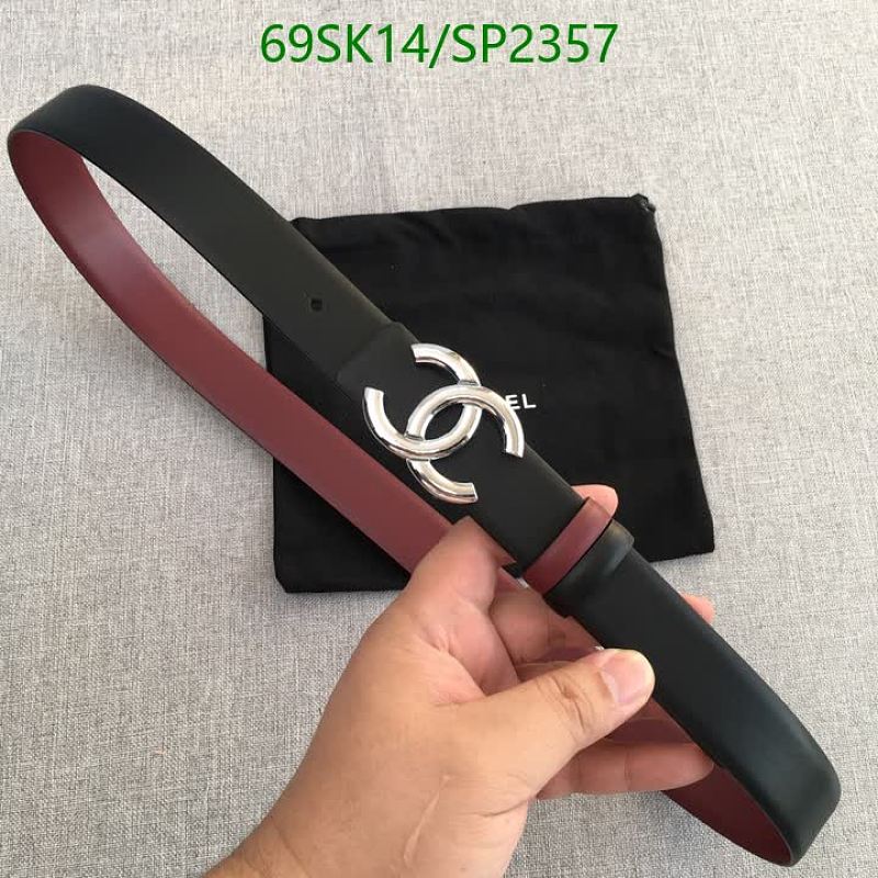 Chanel Genuine Leather Belt with Double C Buckle - Black/Red
