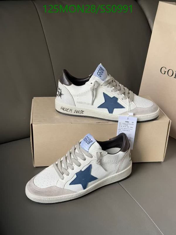 Golden Goose Men's White Leather Sneakers with Blue Star Detail